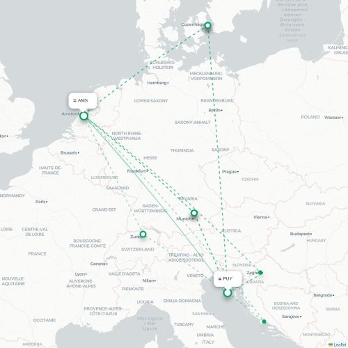 Mapa lotu bezpośredniego Pula – Amsterdam