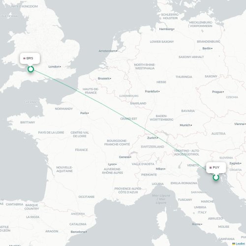 Mapa lotu bezpośredniego Pula – Bristol