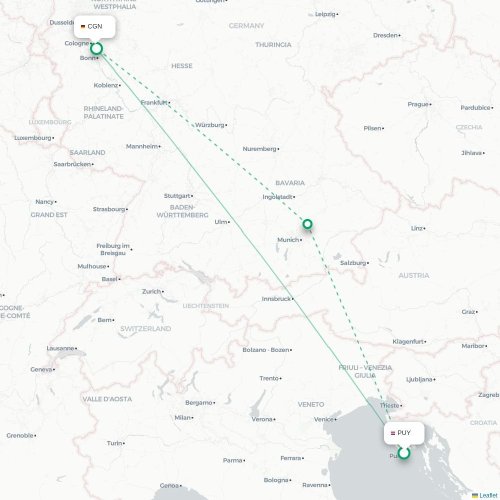 Pula - Keulen kaart van rechtstreekse vlucht