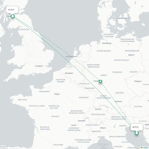 Mapa lotu bezpośredniego Pula – Glasgow
