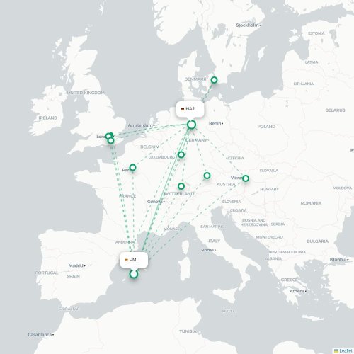 Mapa lotu bezpośredniego Pula – Hanower