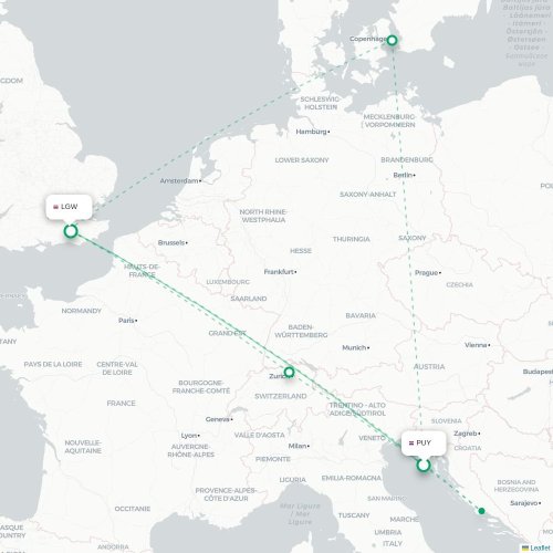 Mapa lotu bezpośredniego Pula – Londyn