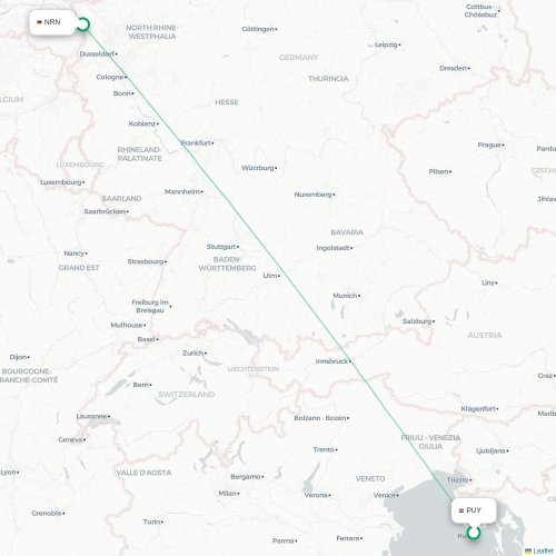 Mapa lotu bezpośredniego Pula – Düsseldorf