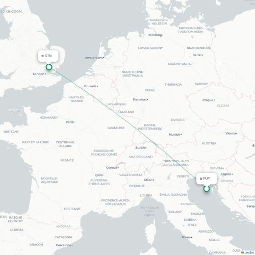 Mapa lotu bezpośredniego Pula – Londyn