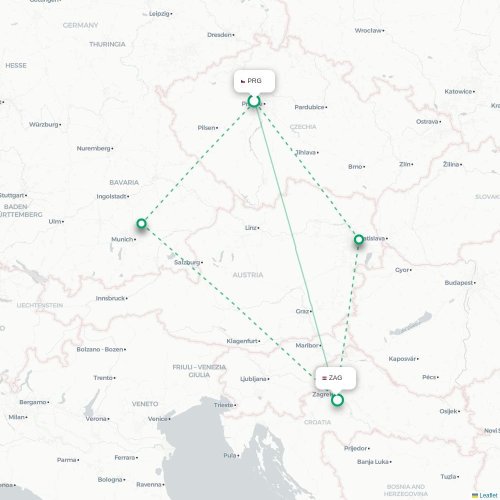 Mapa lotu bezpośredniego Pula – Zagrzeb