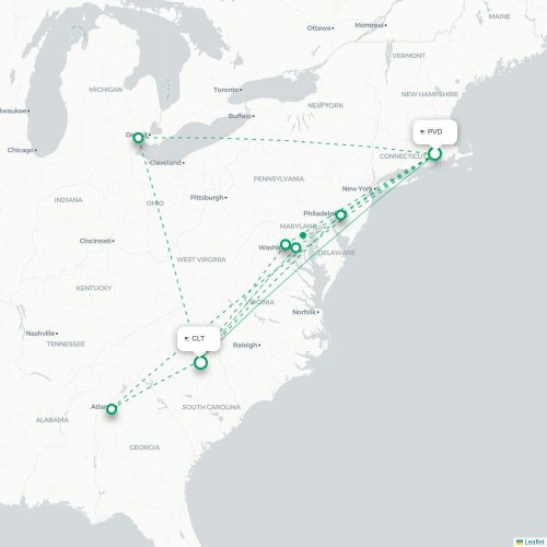 Mapa lotu bezpośredniego Providence – Charlotte