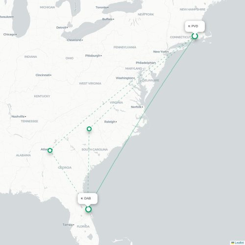Mapa lotu bezpośredniego Providence – Daytona Beach