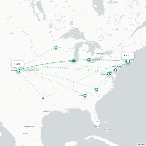 Mapa lotu bezpośredniego Providence – Denver