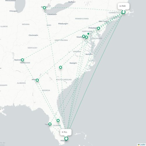 Mapa de vuelo directo Providence - Fort Lauderdale