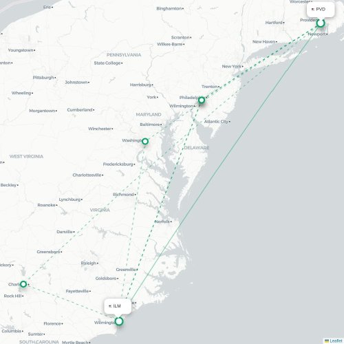 Mapa lotu bezpośredniego Providence – Wilmington