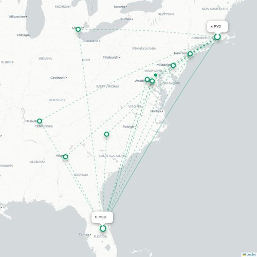 Mapa lotu bezpośredniego Providence – Orlando