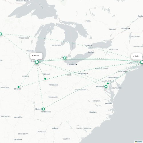 Mapa de vuelo directo Providence - Chicago