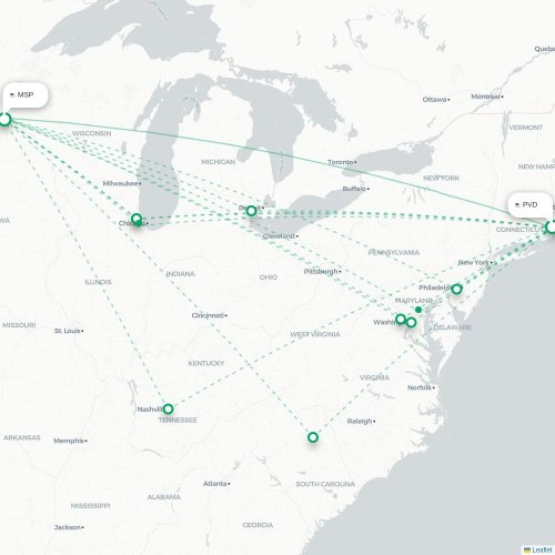 Mapa de vuelo directo Providence - Mineápolis
