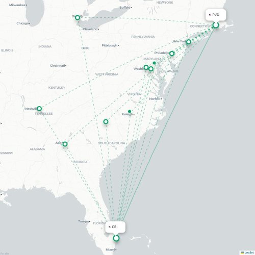 Mapa de vuelo directo Providence - West Palm Beach