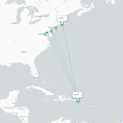 Mapa lotu bezpośredniego Providence – San Juan