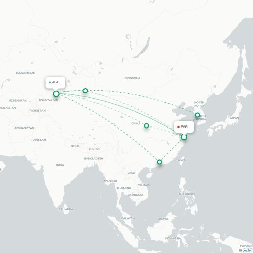 Shanghai - Alma-Ata karta över direktflyg