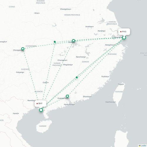 Mapa lotu bezpośredniego Szanghaj – Beihai