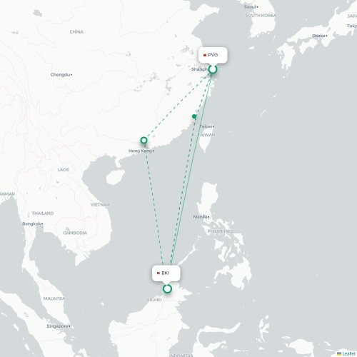 Mapa lotu bezpośredniego Szanghaj – Kota Kinabalu