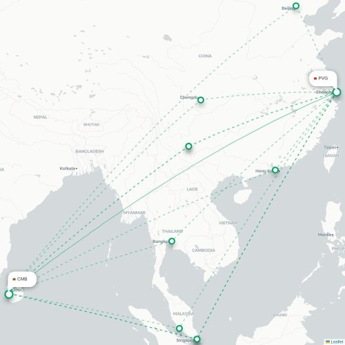 Mapa de vuelo directo Shangai - Colombo