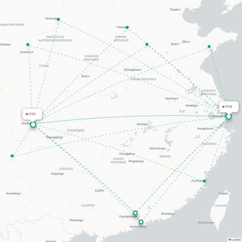 Mapa de vuelo directo Shangai - Chengdu
