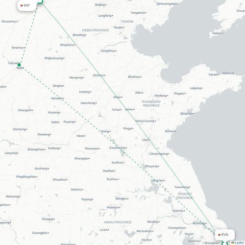 Mapa lotu bezpośredniego Szanghaj – Datong