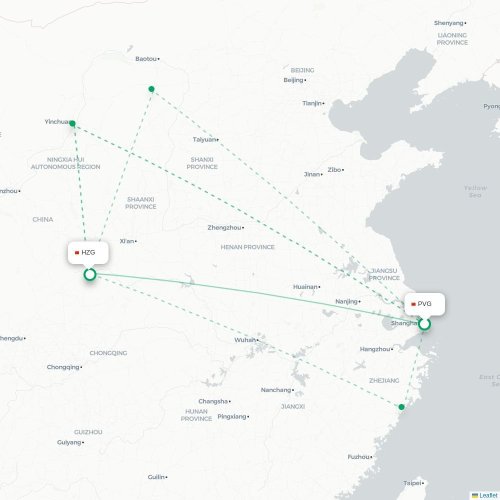 Mapa lotu bezpośredniego Szanghaj – Hanzhong