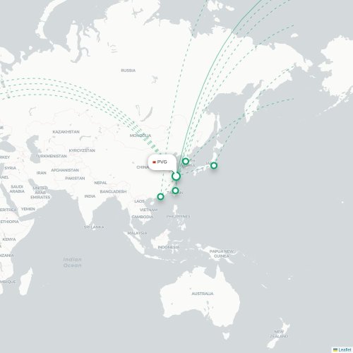Shanghai - New York karta över direktflyg