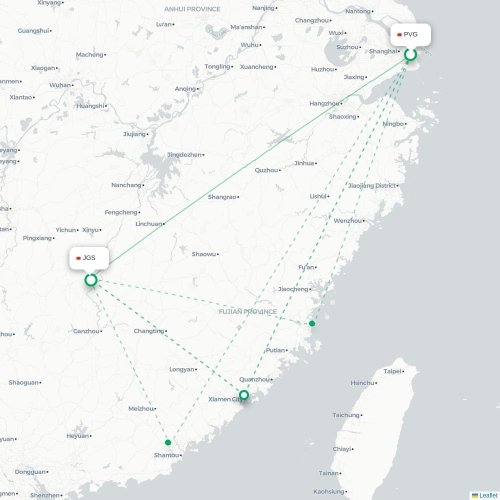 Mapa lotu bezpośredniego Szanghaj – Ji’an
