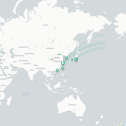 Shanghai - Los Angeles karta över direktflyg