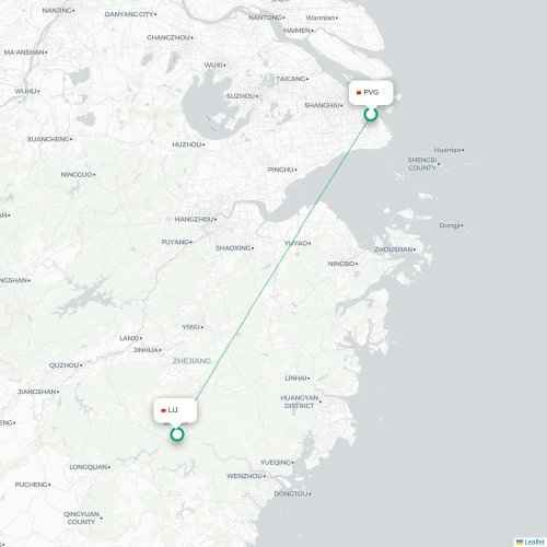 Mapa lotu bezpośredniego Szanghaj – Lishui