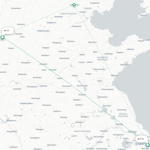 Shanghai – Lüliang suoran lennon kartta