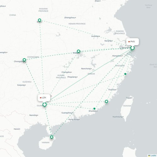 Mapa lotu bezpośredniego Szanghaj – Liuzhou