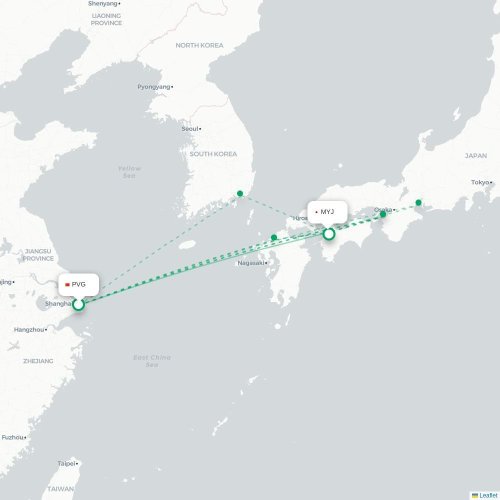 Mapa de vuelo directo Shangai - Matsuyama