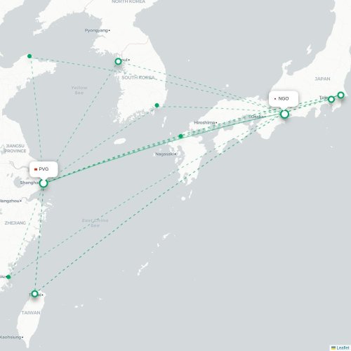 Mapa lotu bezpośredniego Szanghaj – Nagoja