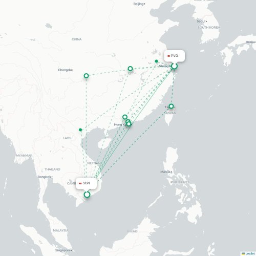 Mapa lotu bezpośredniego Szanghaj – Ho Chi Minh