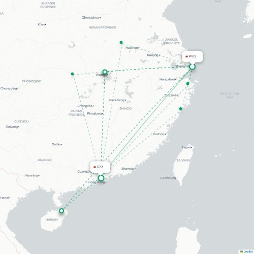 Mapa lotu bezpośredniego Szanghaj – Shenzhen