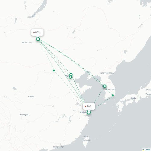 Mapa lotu bezpośredniego Szanghaj – Ułan Bator