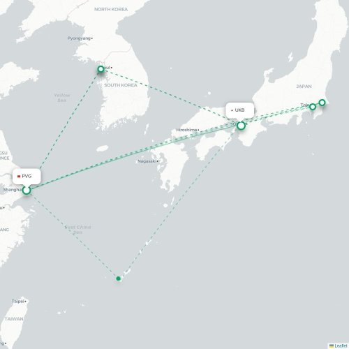Mapa lotu bezpośredniego Szanghaj – Kōbe