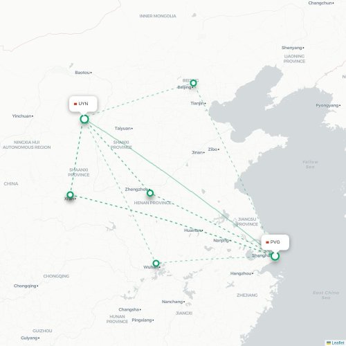 Mapa de vuelo directo Shangai - Yulin