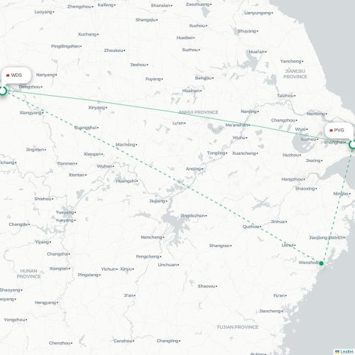 Mapa lotu bezpośredniego Szanghaj – Shiyan