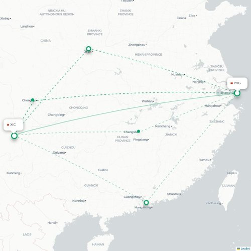 Mapa lotu bezpośredniego Szanghaj – Liangshan