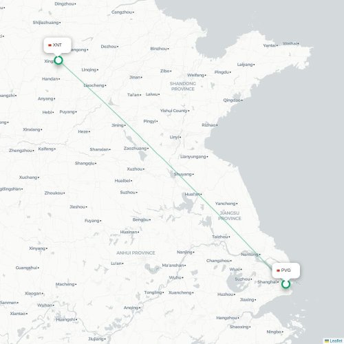 Mapa lotu bezpośredniego Szanghaj – Xingtai