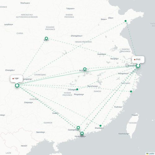 Mapa lotu bezpośredniego Szanghaj – Yibin