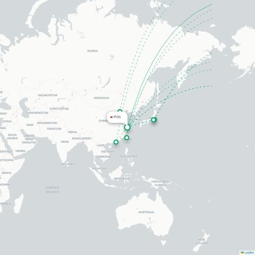 Shanghai - Toronto karta över direktflyg