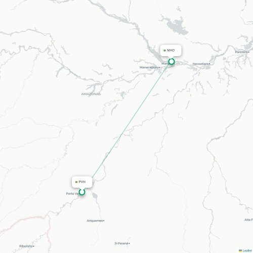 Mapa de vuelo directo Porto Velho - Manaos