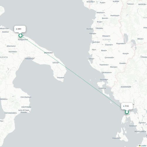Mapa de vuelo directo Preveza - Bari
