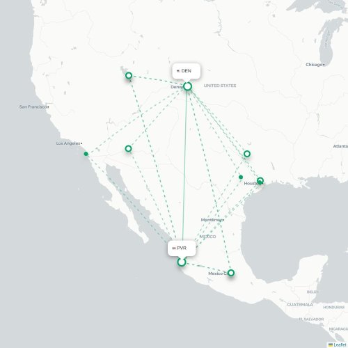 Mapa de vuelo directo Pto Vallarta - Denver