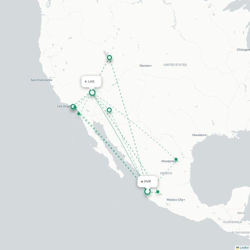 Puerto Vallarta - Las Vegas karta över direktflyg