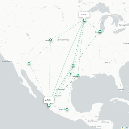 Mapa lotu bezpośredniego Puerto Vallarta – Minneapolis