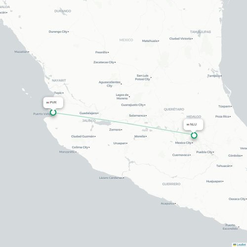 Mapa de vuelo directo Pto Vallarta - Ciudad de México, D.F.